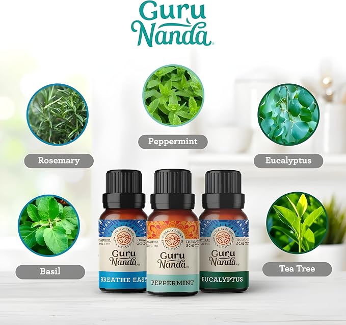Breathe Essential Oil Set – 3-Pack Aromatherapy Oils for Diffusers, Massages & DIY Recipes – Peppermint, Eucalyptus & Breath Easy – 100% Pure, Natural & Undiluted (3 x 0.34 Fl Oz)
