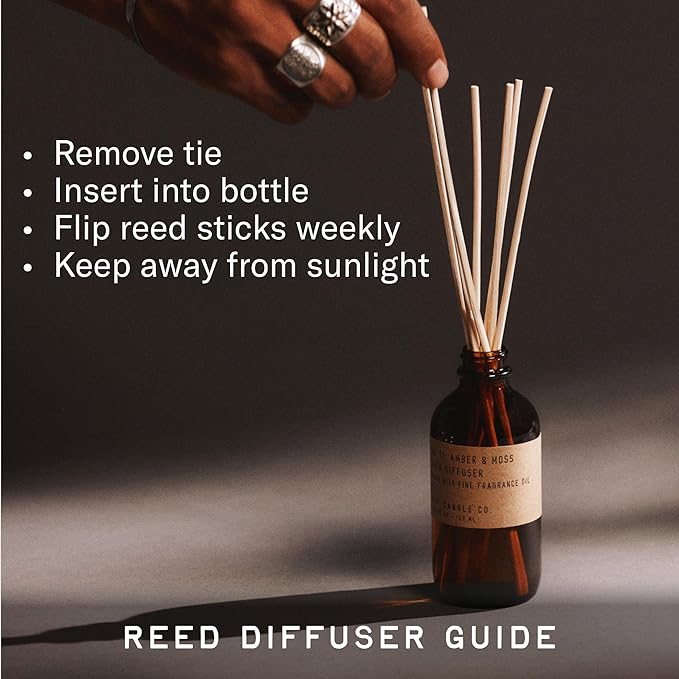 P.F. Candle Co. Piñon Classic Scented Rattan Reed Diffuser (3.5 fl oz) Amber Glass Jar, Fine Fragrance Oil, Flame-Free Fragrance, Made in The U.S.A.