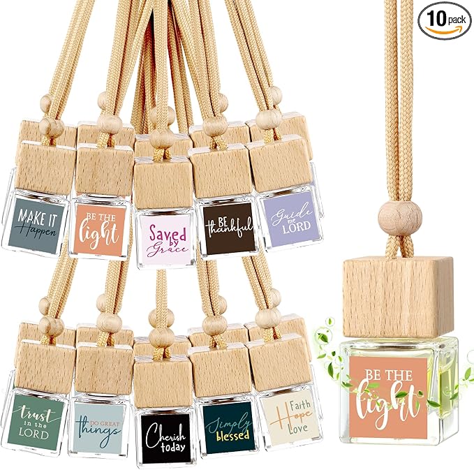 Teenyyou 10 Pcs Christian Appreciation Gifts for Church Christian Car Hanging Ornament Empty Glass Essential Oil Diffuser Religious Inspirational Biblical Gifts for Women School Church Supplies