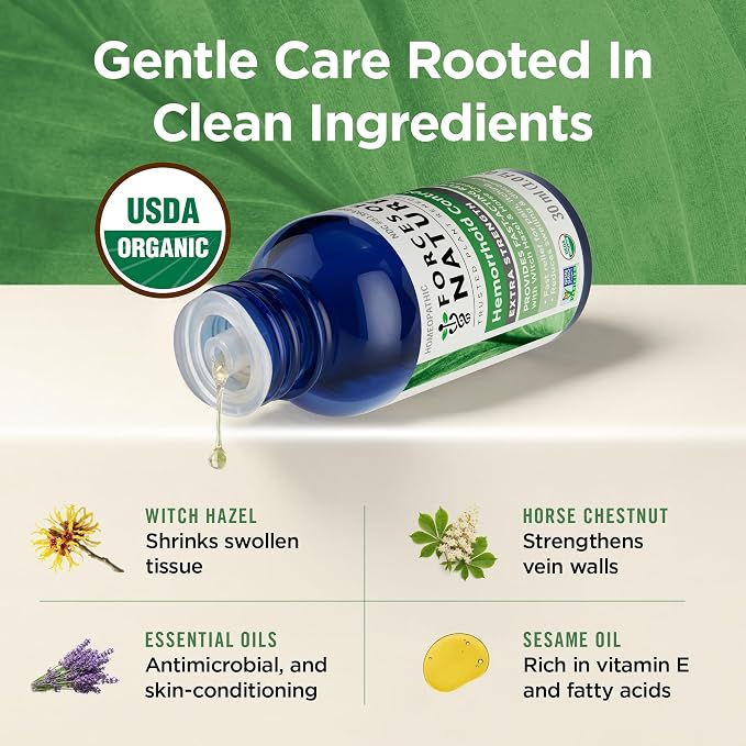 Forces of Nature Hemorrhoid Control Extra Strength, Organic Homeopathic Medicine with Witch Hazel, Horse Chestnut, and Soothing Essential Oils for Itching, Swelling & Discomfort, 1.0 FL OZ