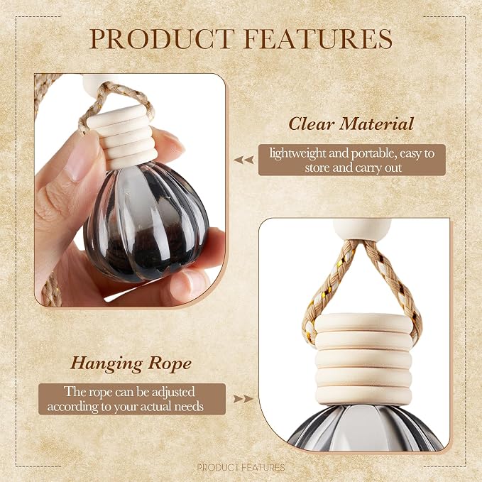 BBTO 50 Pcs Hanging Car Air Freshener Black Car Diffuser Bottles Empty Glass Perfume Bottle Freshener Diffuser Bottle Pendant for Essential Oil Fragrance Aromatherapy Bottles Ornament(Pumpkin)