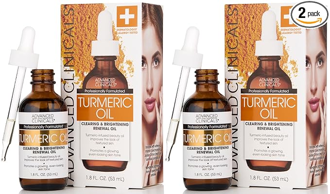 Advanced Clinicals Turmeric Oil Serum For Face | Facial Skin Care Serum With Jojoba + Coconut Oil To Improve Appearance Of Dark Spots & Uneven Skin Tone | Antioxidant Dry Skin Moisturizer, 2-Pack