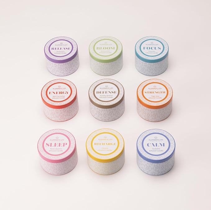 Luxury Candle Tin, 4 OZ, Energy - Red Carnelian Crystal Infused - Scents of Lemon, Grapefruit, & Bergamot - Passion, Confidence, & Vitality - Coconut Wax, Essential Oils, Dr. Developed