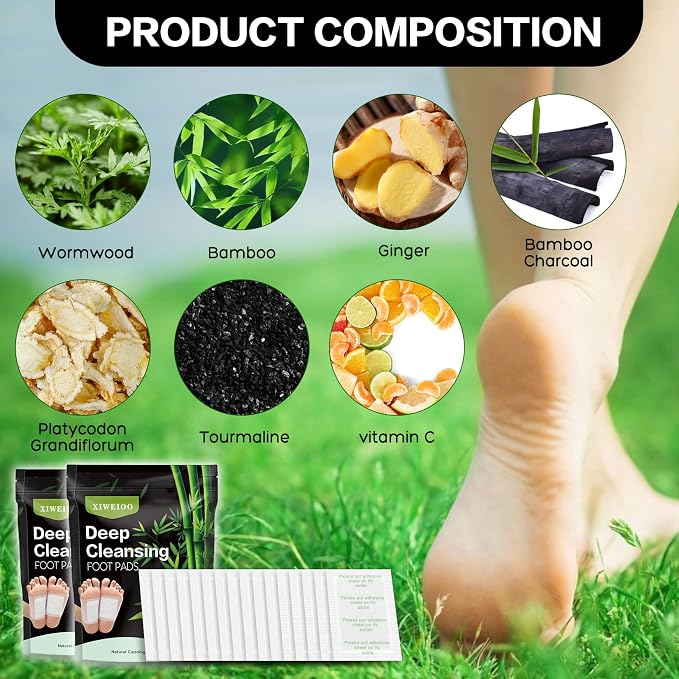 2 bags 100 Pack Foot Pads KIT Ginger Oil & Bamboo Charcoal Premium Foot Care Patches Original Deep Cleansing Foot Pads, Natural Moisturize for Better Sleepf christmas gifts for women