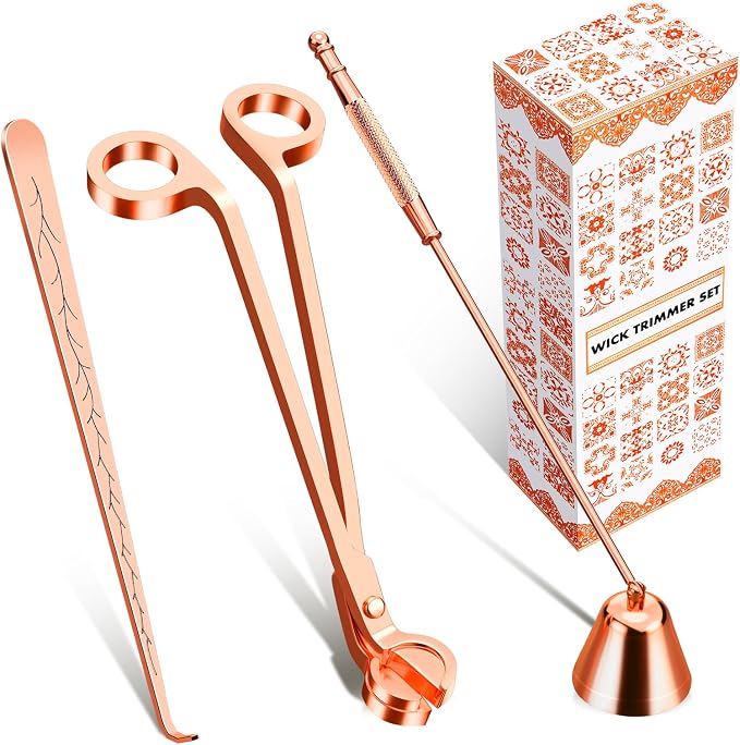 Calary 3 in 1 Candle Care Kit - Wick Trimmer, Snuffer & Dipper Set (Rose Gold)