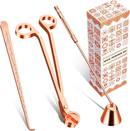 Calary 3 in 1 Candle Care Kit - Wick Trimmer, Snuffer & Dipper Set (Rose Gold)