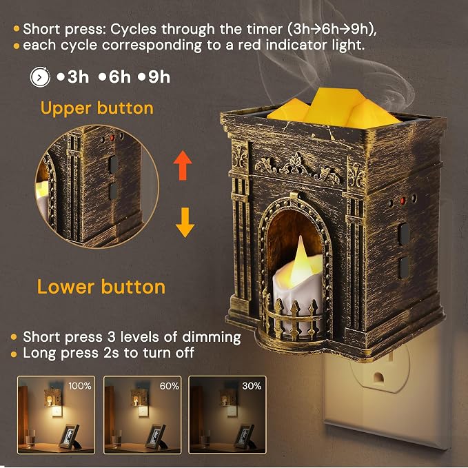 L LOHAS LED Wax Melt Warmer: Flicker Candle Night Light, Dimmable Night Light with Auto Light Sensor, Plug in Wax Melt Warmer for Scented Wax Home Fragrance Decor