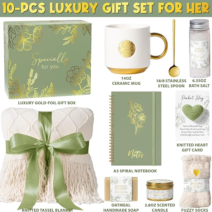 Self Care Gifts for Women Get Well Soon Gift Baskets, Birthday Gifts for Women Spa Basket Care Package, Sympathy Inspirational Thinking of You Unique Gift Set for Mom Her Wife Girlfriend Sister Friend