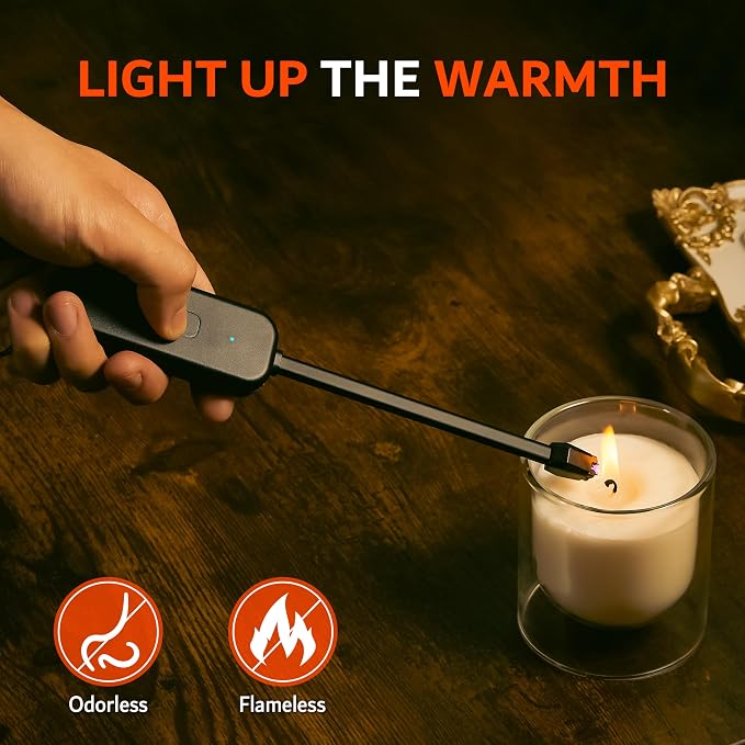 Candle Lighter, Windproof Electric Lighter Arc Lighter with USB-C Charging Battery Indicator | X-Type Plasma Beams | for Candles, Cooking, Stoves, Camping