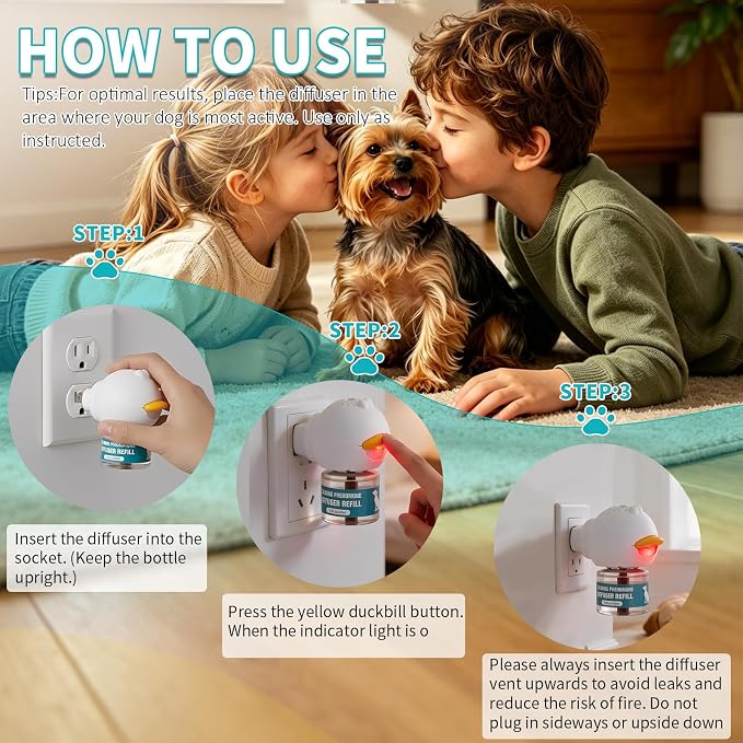 Dog Calming Diffuser, Calming Pheromones Diffuser Kit Pheromone Diffuser to Calm (2Plug in+4Refill) for Anxiety Relief Fighting Barking Stress,for All Dogs
