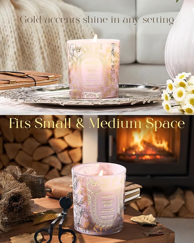 M&SENSE Wild Peony Soy Candle, Romantic Date Night 55H Long Burning Gift | Slow Burn Long Burning, Clean Soy Wax Cotton Wick, Romantic Dinner Rooms Ambiance, Spring Summer Floral, Reusable Matte Jar