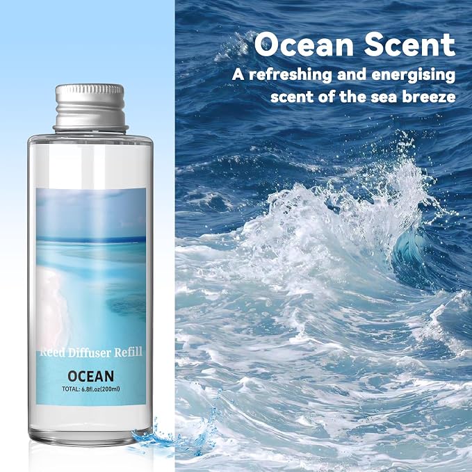 SCENTORINI Reed Diffuser Oil Refill, Ocean Diffuser Oil 6.76 Fl Oz, Natural Scented Essential Oil Refill Long Lasting Summer Home Fragrance for Bathroom Room Spa Aromatherapy Hotel Decor