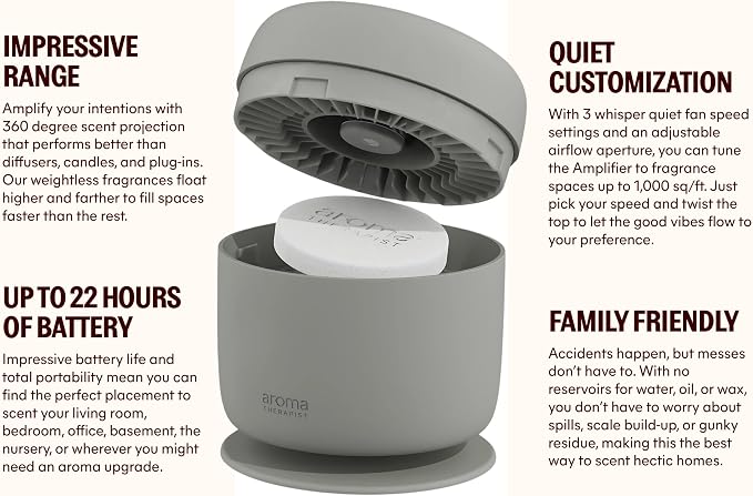 AromaTherapist AromaAmplifier – Portable, Mess-Free Aromatherapy Device for AromaPucks – Long Battery Life, Adjustable Fan Speeds, and Residue-Free Operation (Black)