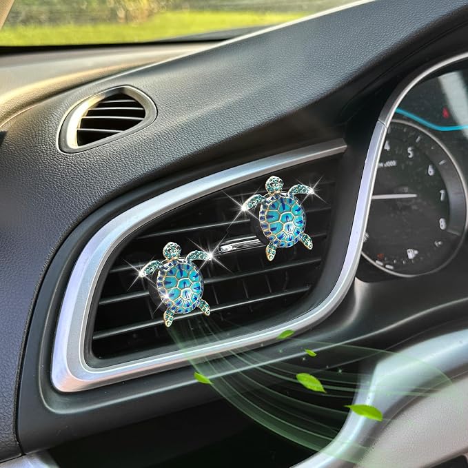 ORIESSE Sea Turtles Car Decor,Cute Beach Themed Air Freshener Vent Clips,2pcs Glamorous Blue Turtle Coastal Car Accessories Interior Decoration for Women,Refillable Outlet Diffuser
