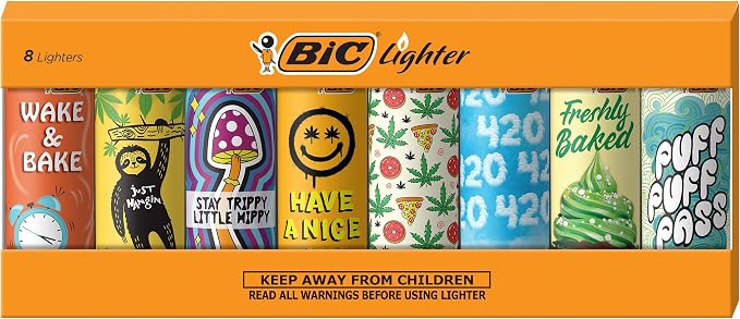 BIC Maxi Pocket Lighter, Special Edition Counterculture Series, 8 Count Pack of Lighters