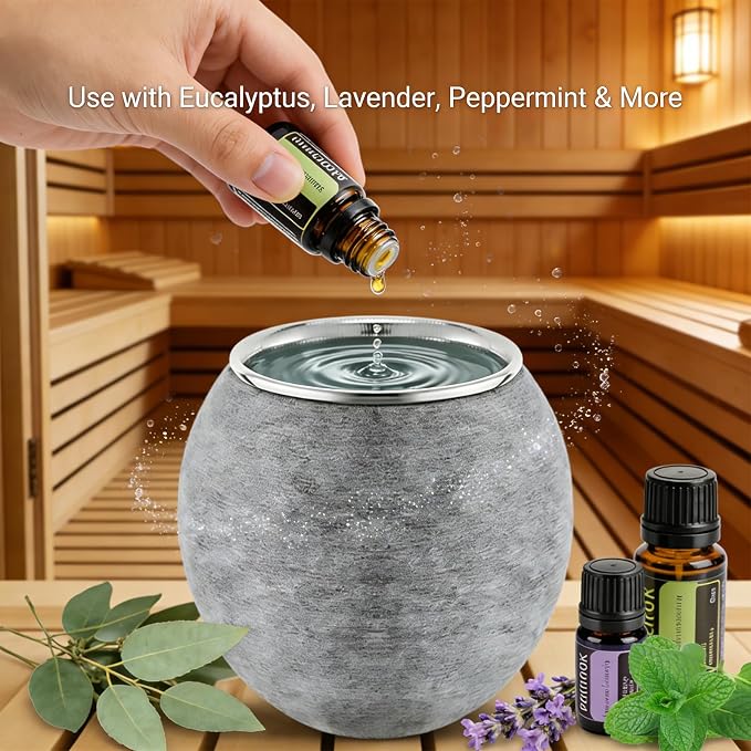 Sauna Aromatherapy Stone Cup, Heat-Resistant Sauna Essential Oil Diffuser, Small Aromatherapy Bowl with Stainless Steel Diffuser for Spa Yoga