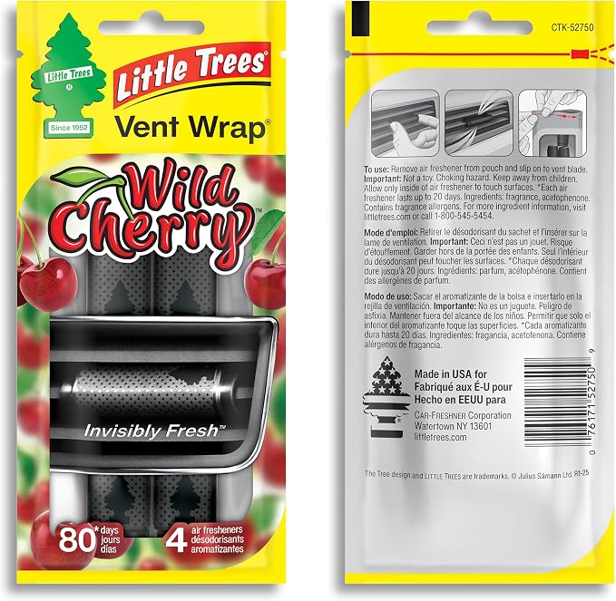 LITTLE TREES Car Air Freshener | Vent Wrap Provides Long Lasting Scent, Invisibly Fresh | 16 Air Fresheners | Wild Cherry