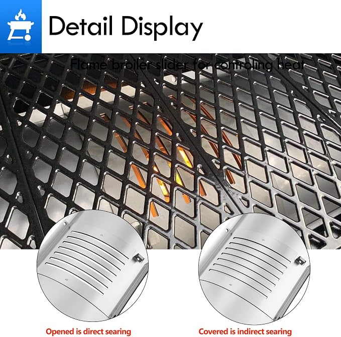 Flame Broiler Kit Replacement Parts for Pit Boss PB1100PS1 PB1150PS2 PB1600PS1 Pro Series 1100 1150 1600 Smoker Grill Parts Austin XL PB1000XLW1 Sportsman PB1000SP Main Plate Slide Cover