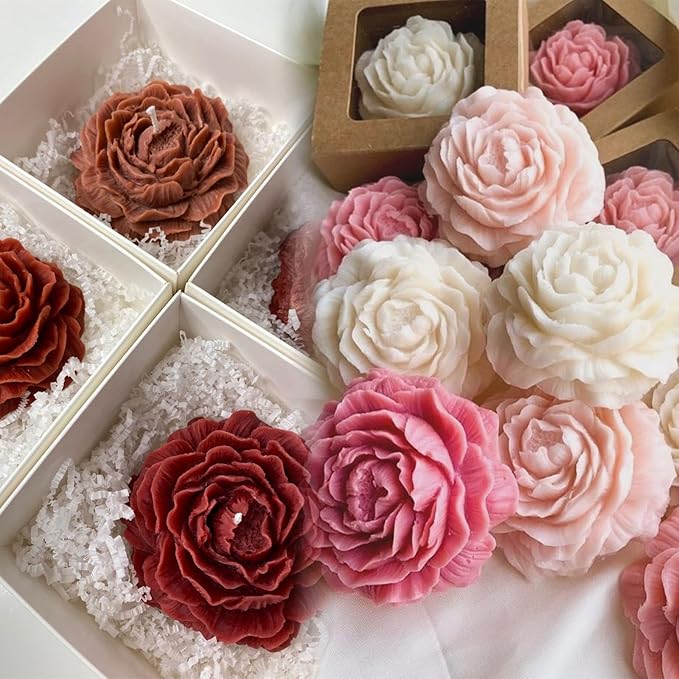 2 Pack 3.14 inch Peony Candle Molds Set - Large & Medium 2.55inch Silicone Mold for Soap Candle Making, 3D Flower Reusable Silicone Molds(Peony 2 Pack)