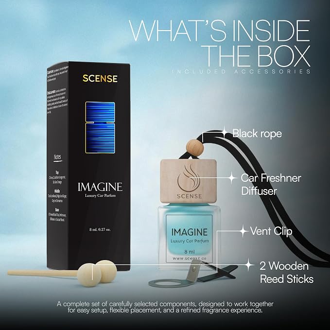 IMAGINE Luxury Car Air Freshener for Men | Perfume Style Car Fragrance Diffuser & Vent Clip | Odor Eliminating Fresh Car Smell Long Lasting Scent Refillable | Premium Car Scent by SCENSE