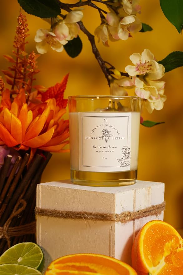 Bergamot Scented Candle | Soy Wax 8 oz Jar | Highly Scented Candles for Home | Long Lasting Aromatherapy | Decorative Gift for Women | Minimalist Room Decor