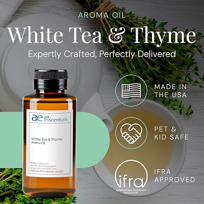 White Tea & Thyme Aroma Oil, Essential Oils Blend for Diffusers & Scent Machines, Rose Petals, Thyme & Balsam, Aromatherapy, Cold Air Diffuser Compatible, 300 mL