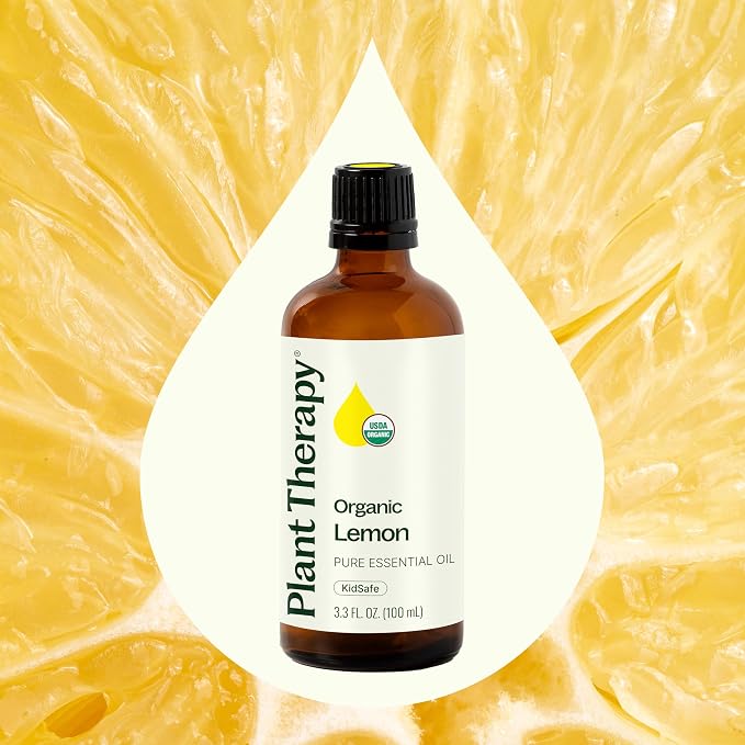 Plant Therapy Organic Lemon Essential Oil 100 mL (3.3 oz), 100% Pure, USDA Certified Organic, Undiluted, Aromatherapy for Cleaning, Skin Care, and Immune Support