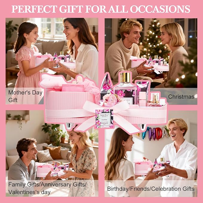 27 Pcs Spa Day Gifts Basket for Women, Camellia & magnolia Bath and Body Gift, Facial Skin Care Set, Self Care Pampering Kit, Face Serum, Lip Care, Home Spa, Birthday, Mother Day, Bridal Shower