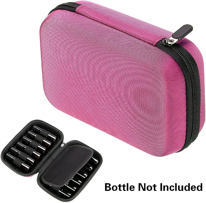 Hipiwe Hard Shell Essential Oil Carrying Case Holds 12 Bottles (Can hold 5ml, 10ml, &10ml Rollers) Travel Size Essential Oils Bag Organizer (Pink)