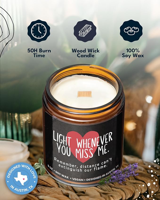 Long Distance Relationship Candle, Long Distance Relationship Gifts for Him, Thoughtful Gifts for Girlfriend or Boyfriend, Presents for Best Friend, Birthday, Christmas, Gift-Ready