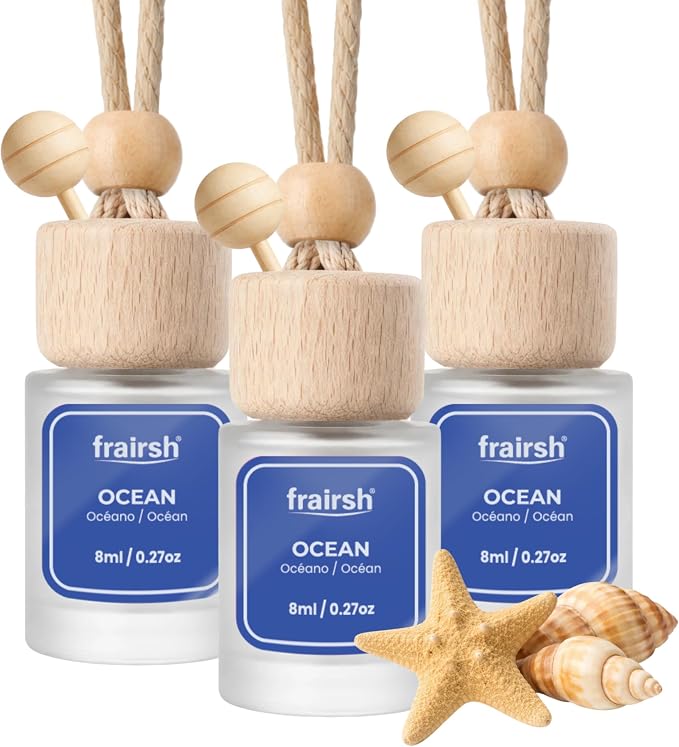 Hanging Car Air Freshener 3 Count, 8 ml Each, Ocean Scent, Natural Odor Eliminator Essential Oil Diffuser, Gentle Soft Elegant Non-Overpowering Fragrance