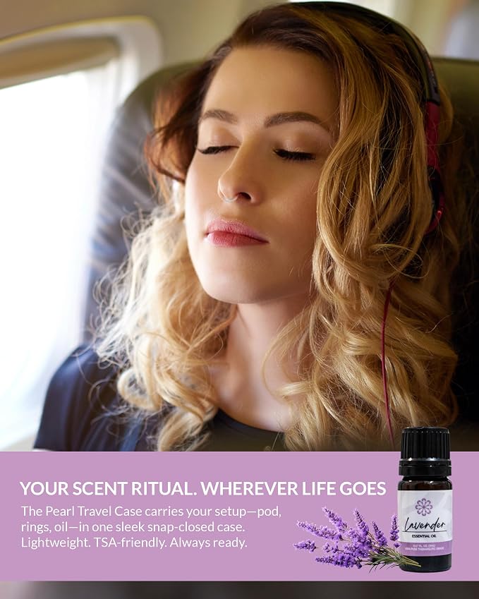 Essence Pearl Travel Case | Lavender Essential Oil | Aromatherapy Nasal Diffuser & Essential Oil Carrying Case | Calming Lavender Oil Scent | Travel-Friendly Kit | Black Pod
