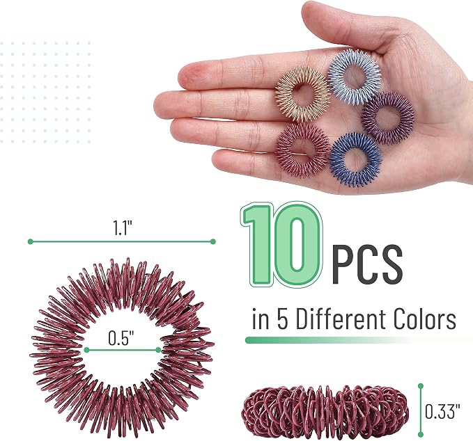 Mr. Pen- Spiky Sensory Rings, 10 Pack, Vintage Colors | Stress Relief Fidget Sensory Toys, Fidget Ring for Anxiety, Massager, Individuals with BFRB, ADHD and Attention Disorder