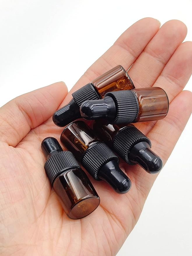 15Pcs 2ml Empty Tiny Amber Glass Mini Dropper Bottles for Essential Oils, Fragrances, and Other Liquids, with Dropper and Black Caps Travel Sample Vials