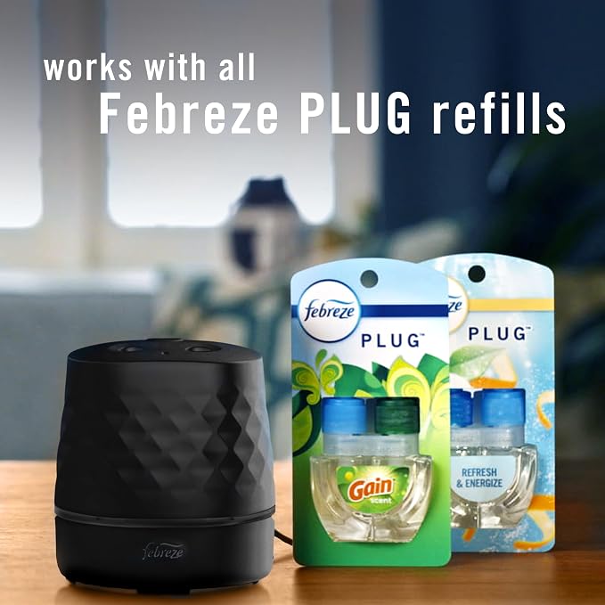 Febreze Plug Scent Booster in Black, Continuous Scent Device Oil Diffuser, Compatible with Febreze Air Freshener Plug in Refills - Refills not Included