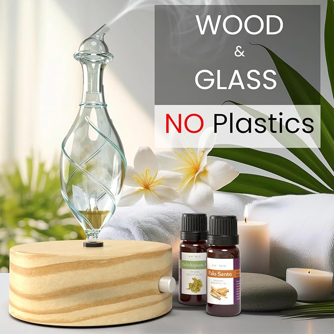 Wood and Glass Essential Oil Diffuser - Solum Lux Vitis - Aromatherapy Diffuser - Essential Oil Nebulizer