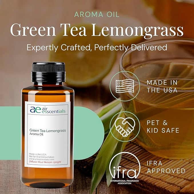 Green Tea & Lemongrass Aroma Oil, Essential Oils Blend for Diffusers and Scent Machines, Citrus, Floral & Green Notes, Aromatherapy, Cold Air Diffuser Compatible, 300 mL