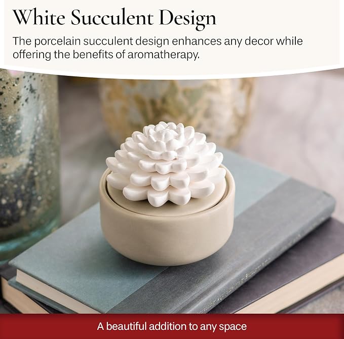 Airomé White Succulent, Porcelain Passive Essential Oil Diffuser (with 15ml Peppermint Essential Oil) – Non-Electric, Battery-Free, Improves Sleep, and Relieves Stress