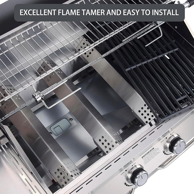 Charbrofire D010012307 Flame Tamer Grill Replacement Parts for Monument 4 Burner Grill Parts 41847NG Heat Plates 35633 24367 77352 77352MB 17842 Stainless Steel Heat Shield Grill Accessories 4Pcs