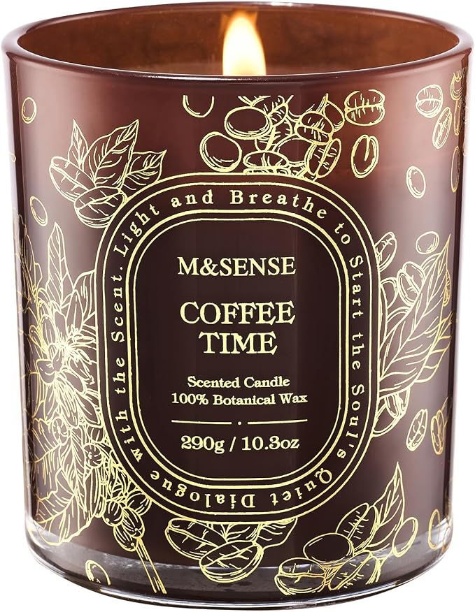 M&SENSE Coffee Soy Candle, Morning Boost Focus Long Lasting Gift | Roasted Coffee Atmosphere, Clean Soy Wax Slow Burn, Non-Toxic Office Desk Safe, Reusable Golden Stamped Jar