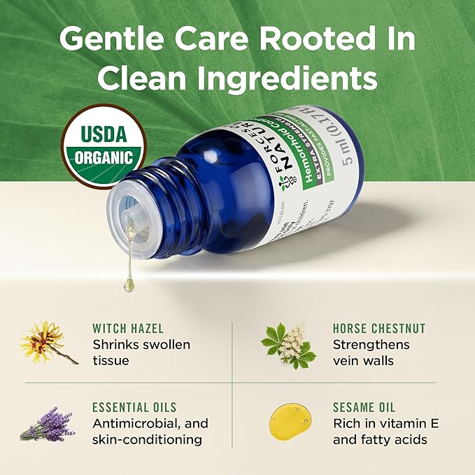 Forces of Nature Hemorrhoid Control Extra Strength, Organic Homeopathic Medicine with Witch Hazel, Horse Chestnut, and Soothing Essential Oils for Itching, Swelling & Discomfort, 5ml (0.17 fl oz)