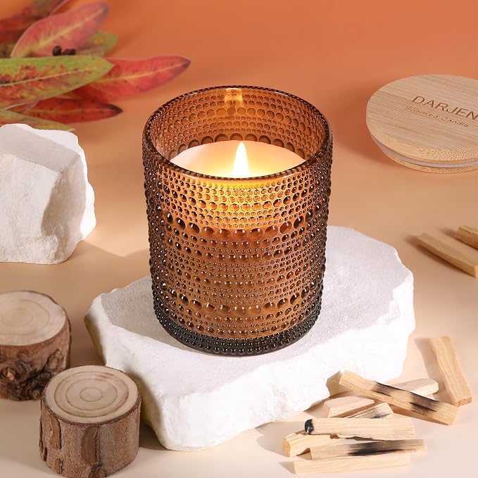 DARJEN Sandalwood Candles for Home- 6.3oz 42H Natural Soy Wax Aromatherapy Jar Candle with Strong Scent, Decorative Aesthetic Candles for Home Office, Evening Wind-Down, Luxury Gift for Man Cave