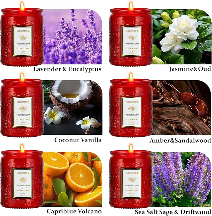Scented Candles Gift Set for Women, 6 Pack Soy Wax Aromatherapy Candles, Long Lasting Candles for Home, Compatible with Candle Warmer Lamps, Birthday Romantic Gifts, Red Candles