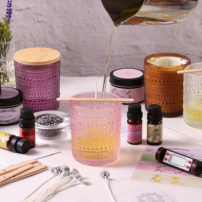 DARJEN Candle Making Kits for Adults- Candle Making Supplies with 4 Candle Jars(Clear, Pink, Purple, Amber), Candle Tins, Soy Wax, Scents, Dried Flower & More, DIY Starter Candle Making Kit Home Decor