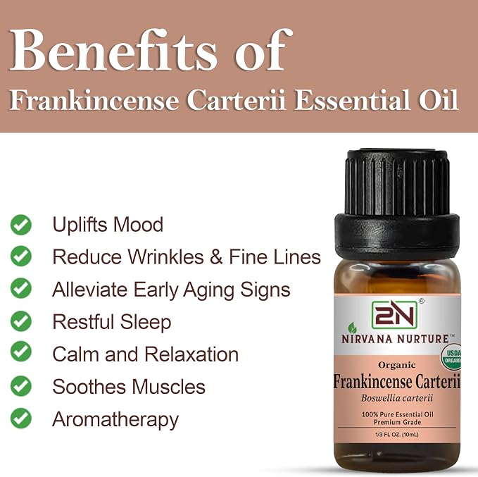 Frankincense Carterii Essential Oil, USDA Certified Organic, 100% Pure Undiluted, Aromatherapy Oil for Diffuser, Hair & Skin Care