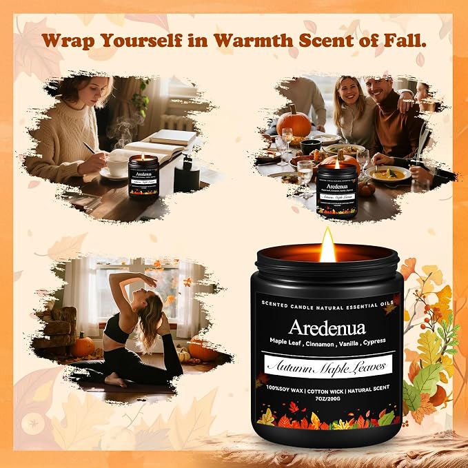 Autumn Leaves Candles – Warm Seasonal Leaf Aroma, Hand-Poured Soy Candles for Winter Home Décor, Cozy Holiday & Christmas Candle Gift