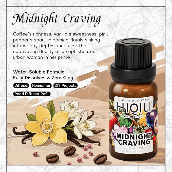 HIQILI Midnight Craving Diffuser Oil, Inspired by Y S.L's B.Lack O.pium, for Home & Hotel, Long-Lasting Fragrance Oil- 0.34 Fl Oz
