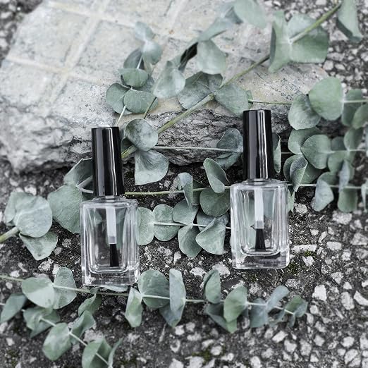 6PCS Empty Nail Polish Bottles with Funnel, Empty Fingernail Polish Bottles Glass Rectangle with Brush & Mixing Balls Black (15ML)