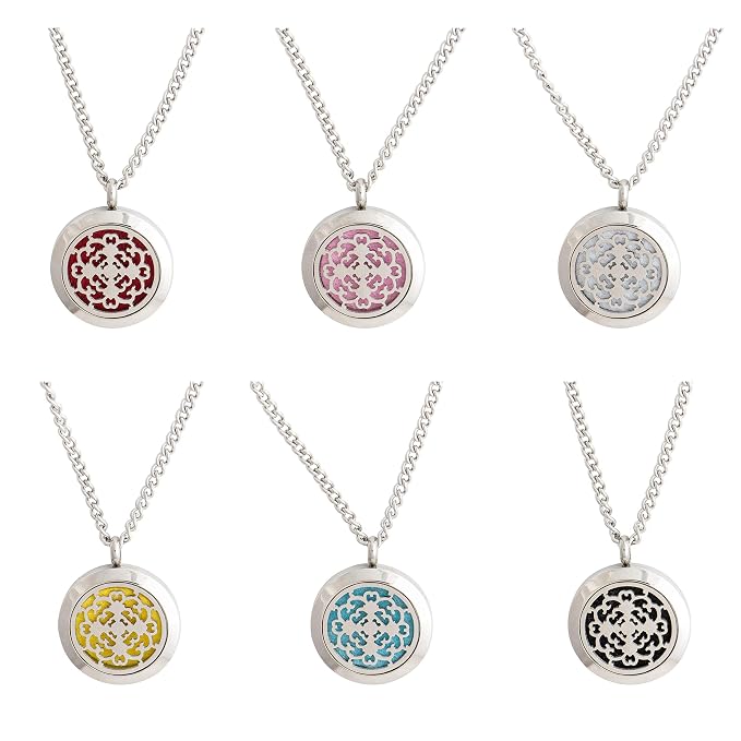 Wild Essentials Cross Essential Oil Diffuser Necklace, Stainless Steel Locket Pendant with 24 inch Chain, 12 Color Refill Pads, Customizable Color Changing Perfume Jewelry for Aromatherapy