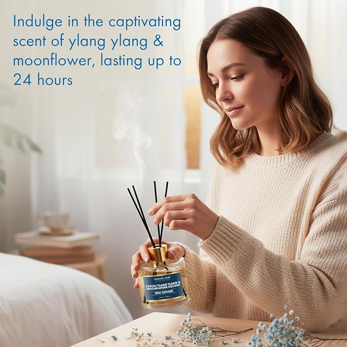 Majestic Pure Ylang Ylang & Moonflower Reed Diffuser 3.4 Fl Oz | Long-Lasting Floral Fragrance for Home and Office